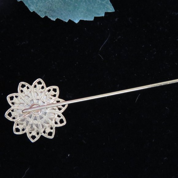 Vintage Gold Toned Petite Point Stick Pin Brooch, Embroidered Roses, Set of 2 - Picture 2 of 7